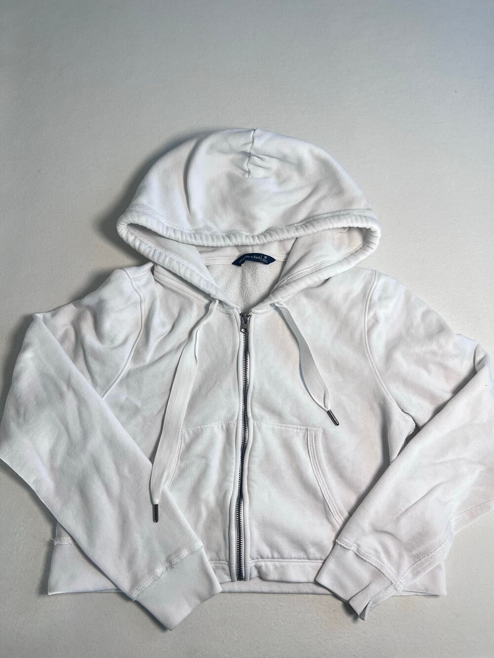 Abercrombie & Fitch Womens M White Full Zip Hoodie Cotton Blend Fleece Y2K